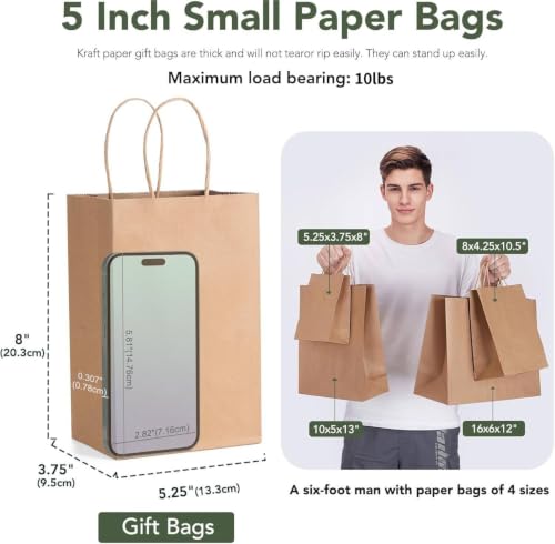 GSSUSA Brown Paper Bags 5.25x3.75x8 600Pcs, Gift Bags with Handles Bulk for Small Business - color: Brown, size: 5.25x3.75x8 Inch (Pack of 600)