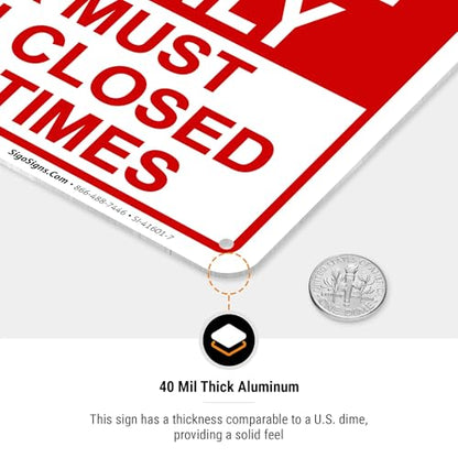 Emergency Exit Only, Door Must Remain Closed Sign, - size: 10x7