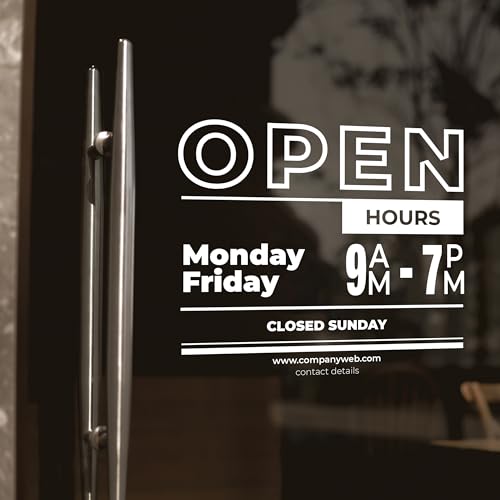 Get Noticed with Custom Business Hours Decals - Personalized Vinyl Door Signs - Storefront Window Decals - Professional Hours of Operation Stickers - color: DES-12