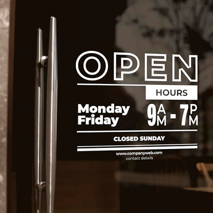 Get Noticed with Custom Business Hours Decals - Personalized Vinyl Door Signs - Storefront Window Decals - Professional Hours of Operation Stickers - color: DES-12
