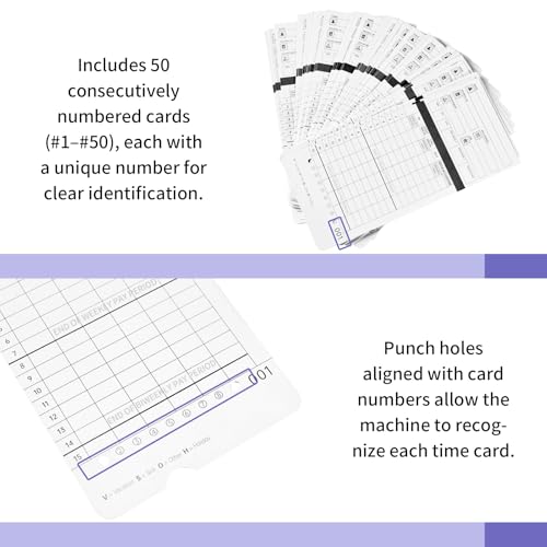 50 Time Cards for uPunch HN4000, HN2000, HN2500, HN4500