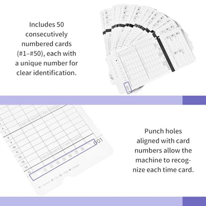 50 Time Cards for uPunch HN4000, HN2000, HN2500, HN4500