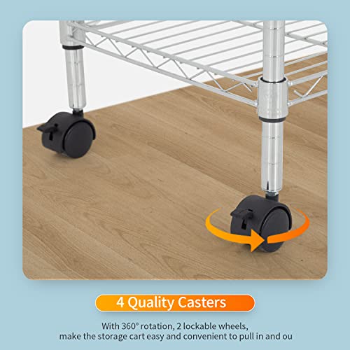 FDW | 3-Tier Wire Shelf with Wheels | 23" x 13" x 32" | Chrome - color: Chrome, size: 23×13×32