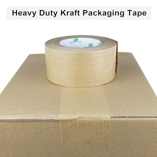 BOMEI PACK Wide Brown Reinforced Kraft Paper Packing Tape 3inch, 2Rolls Self Adhesive Paper Gummed Packing Tape, for Heavy Duty Packaging, Shipping, Moving and Storage, 3InchX55yds - size: 3in x 55yds