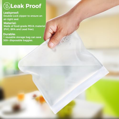 SPLF 6 Pack Dishwasher Safe Reusable Gallon Freezer Bags, White - color: White, size: 6 Pack-6 Gallon