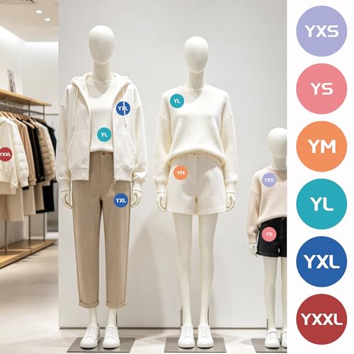 600 Pcs Youth Clothing Size Stickers 1.25 Inch Circle Sizing Sticker Labels YXS YS YM YL YXL YXXL Adhesive Apparel Size Labels for Kids Clothing Retail Store Consignment Sale Thrift Shop
