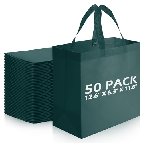 Reginary 50 Pcs Reusable Tote Bags Shopping Bags Non Woven, Dark Green - color: Dark Green