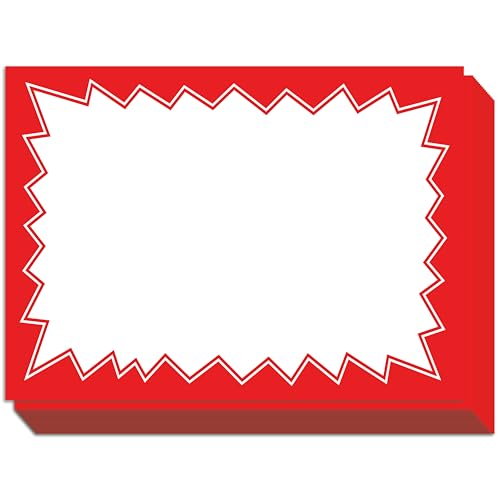 Red Starburst Sale Signs 50pcs, 5.5" x 7.5" - color: Red, size: 5.5" x 7.5"
