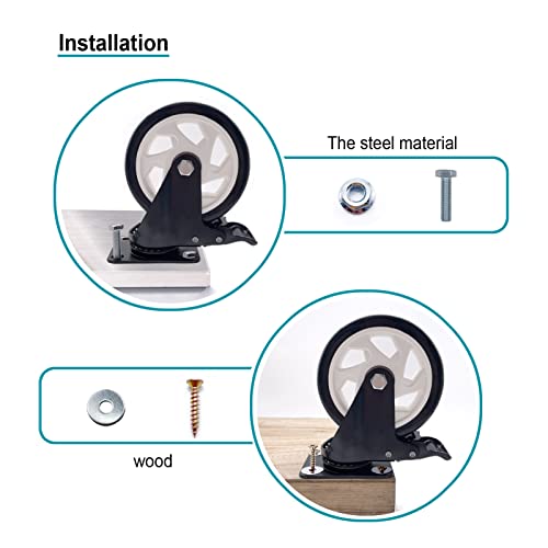 Caster Wheels-5 Inch Swivel Casters Set of 4 Heavy Duty with Brake - color: Black, size: 5"8pack Black