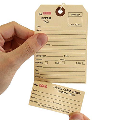 SmartSign Pack of 500 Sequentially Numbered Repair Tags with Attached String | 3.125" x 6.25" Manila Cardstock
