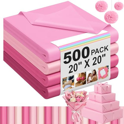 500 Sheet Pink Tissue Paper Bulk 20 x 20 Inch for Wedding Birthday Gift Bag - color: Pink, size: 20 x 20 Inch