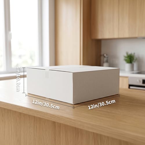 CRUGLA 12x12x4 Shipping Boxes 25 Pack, White Corrugated Cardboard Boxes with Side-Lock and Pre-Applied Double-Sided Tape, Easy Assemble Packing Mailer Boxes for Small Business Shipping - size: 12x12x4 Inch 25 Pack