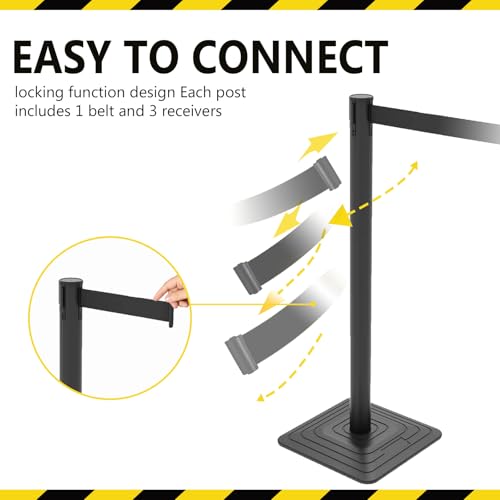 4 Pack Crowd Control Stanchions with 10FT Retractable Black Belt - color: BLACK BELT