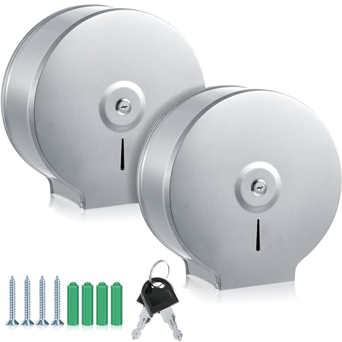 Mifoci 2 Pcs Industrial Toilet Paper Holder Commercial Roll Dispenser Wall Mount Stainless Steel Jumbo Tissue Dispenser Fits 9" Roll Toilet Paper for Office Home Public Places (Silver) - color: Silver