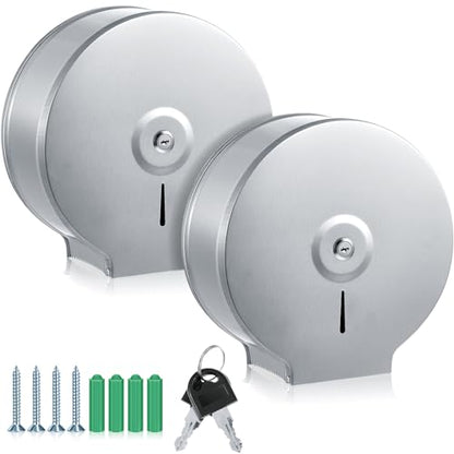 Mifoci 2 Pcs Industrial Toilet Paper Holder Commercial Roll Dispenser Wall Mount Stainless Steel Jumbo Tissue Dispenser Fits 9" Roll Toilet Paper for Office Home Public Places (Silver) - color: Silver