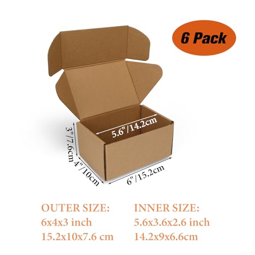 PHAREGE 6 Pack 6x4x3 inch Small Shipping Boxes, Brown Mailing Boxes - color: Brown, size: 6x4x3 inch 6 Pack