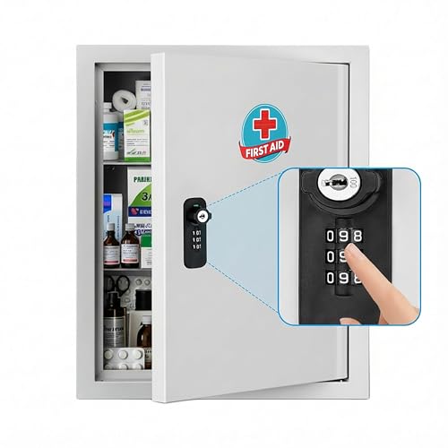 Locking Medicine Cabinet with Combination Lock and Safety Key
