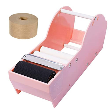 QILIMA Desktop Pink Water Activated Tape Dispenser with Reinforced Kraft Paper Gum Tape 1.88In x 55 Yards for Shipping, Carton and Box Sealing - color: Pink