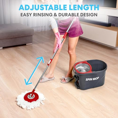 Simpli-Magic 79349 Spin Mop Cleaning System with 3 Microfiber Mop Heads, Red/Black - color: Red