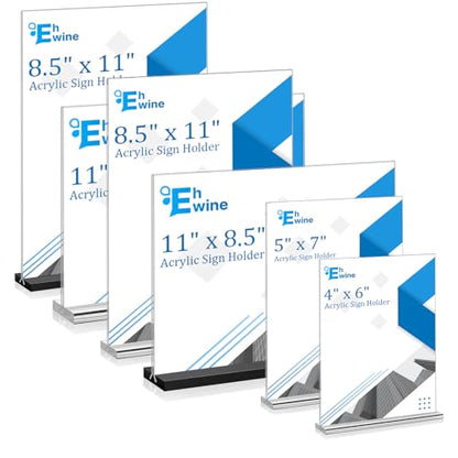 EHWINE Acrylic Sign Holder 8.5 x 11, 10 Pack Horizontal Double-Sided Stand - size: Horizontal 10 Pack 11x8.5 Inch