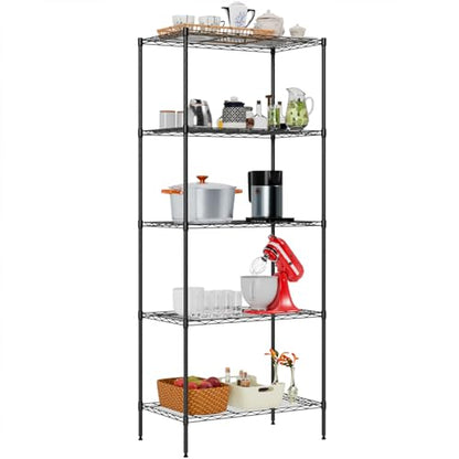 FDW | 5-Tier Wire Shelf | 23.8" x 14" x 60" | Black - color: Black, size: 5-Shelf Large No Wheels