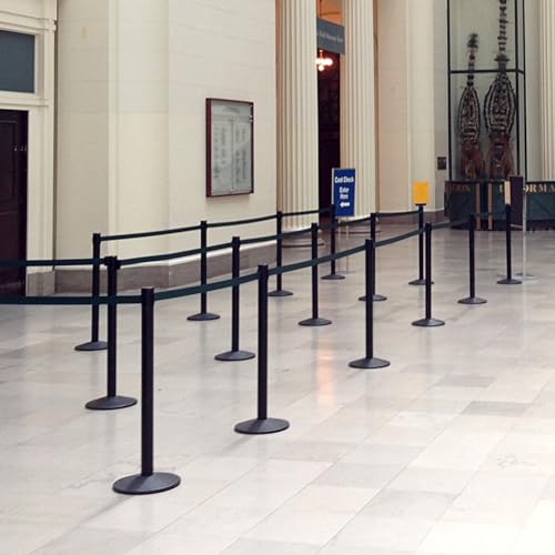 Commercial-Grade Retractable Belt Barrier 2pk by Visiontron, 40” Tall Crowd Control Stanchion, 10’ Long Belt/Visiontron Prime Steel, Self-Straightening No-Tools Assembly, (VS Black Post w/Black Belt) - color: Black Post w/ Black Belt (P)