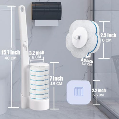 Disposable Toilet Brush and Holder Set 2 Pack，Extended Handle with 54 Cleaner Refills Toilet Brush for Toilet Bowl Cleaners，Bathroom Cleaning，Bathtub，Sink - White - size: 2 set+54 refills-White