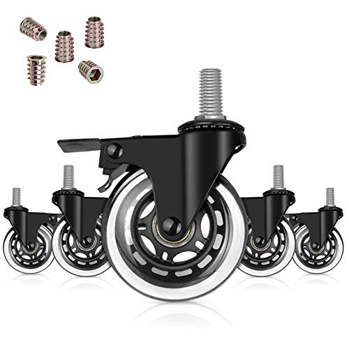 Hirate 3 inch Threaded 3/8"-16UNC Stem Swivel Casters with Locking Wheel - size: 3 inch