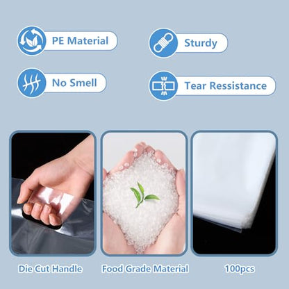 100 Clear Plastic Bags With Handles - color: Sweet Life, size: 12.6"x14.2"