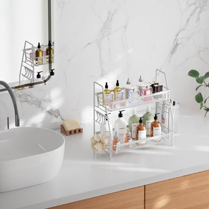 2 Tier Bathroom Countertop Organizer, Vanity Storage Shelf, Small, White - color: Small White Wire Mesh