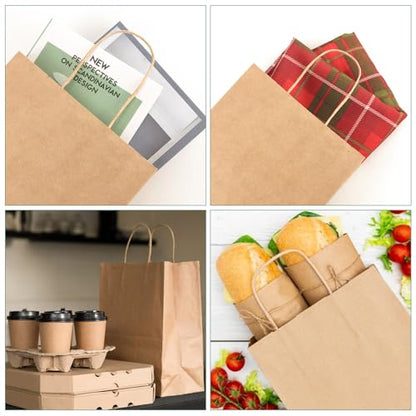 XPCARE Brown Paper Bags with Handles, 100Pcs 8x4.5x10In Kraft Paper Bag - color: Brown