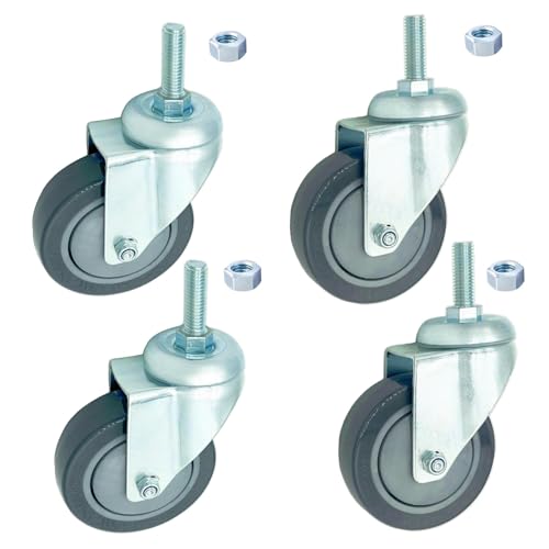 4 inch Swivel Caster Wheels Heavy Duty, 1/2" x13-1-1/2 Threaded Stem Casters Set of 4, Polyurethane Grey PU Wheels for Hospital, Lab, Furnitures,Restaurant - color: Grey PU, size: 1/2"-13x1-1/2", style: 4 no brake