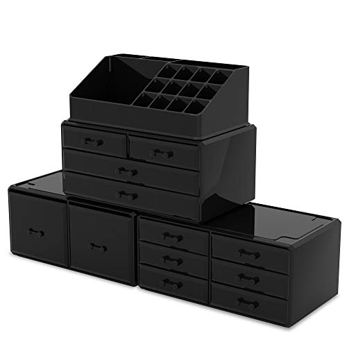 Readaeer Makeup Cosmetic Organizer Storage Drawers Display Boxes Case with 12 Drawers (Black) - color: Black