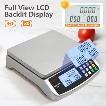 Food Scale 88lb/40kg Large Digital Kitchen Scale 0.05oz/1g with Price Computing Commercial Scale 304 Stainless Steel gram Scale for Baking Cooking Meat Restaurant ，USB or AA Battery(Included) - color: SILVER 40KG