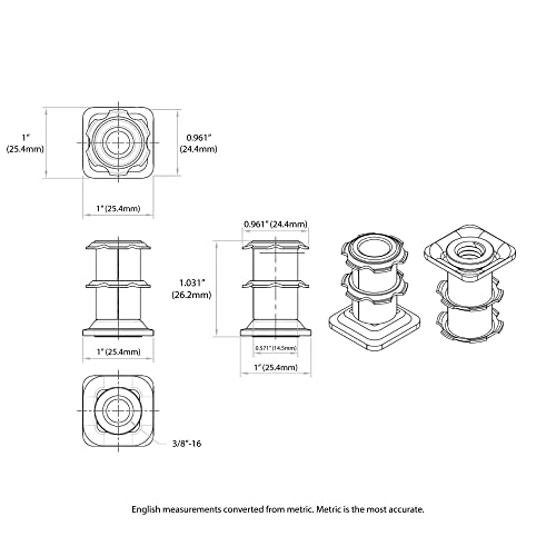 Outwater 1" Square Tube Caster Insert, 3/8-16 Thread, 20-Pack - size: 20 Pack