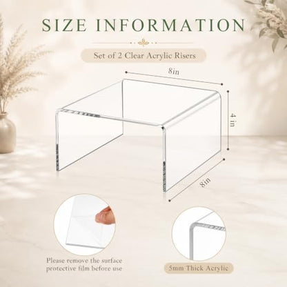 RattanView 2 Pcs 8 x 8 x 4'' Clear Square Acrylic Shelf Riser, 5mm Thick - color: Clear, size: 8 x 8 x 4 Inch, 5 mm