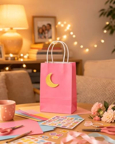 qiqee 24PCS Mini Gift Bag with Handles Bulk 4.5"x2.5"x6" Gift Bags Pink Bags Multiple Uses - color: Pink