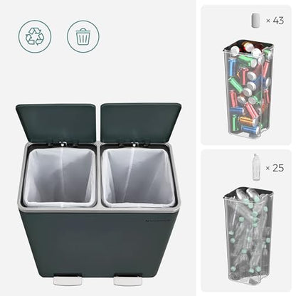SONGMICS Trash Can, 2 x 8 Gallon (2 x 30 L), Greenish-Gray - color: Greenish-Gray, size: 2 x 8 Gallon