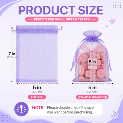 ANZNKU 100PCS Organza Bags 5x7 Purple Small Gift Mesh Drawstring Goodie Bag - color: Light Purple