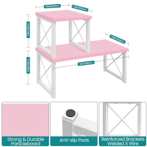 ELITEROO Desktop Shelf, 2 Tier Independent Stackable Desk Stand - color: Pink