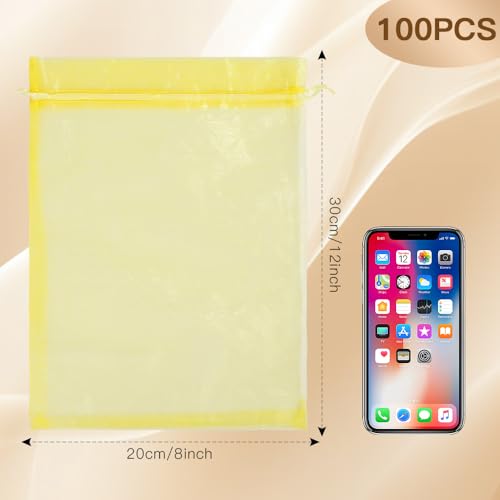 Gold Organza Bags, 100 PCS Sheer Mesh Bags Drawstring 8x12 Inch, Large Wedding Gift Party Favor Bag, Mesh Gift Candy Goodie Jewelry Fruit Protection Bag for Bathroom Soaps Makeup Christmas Birthday - color: gold-100pcs