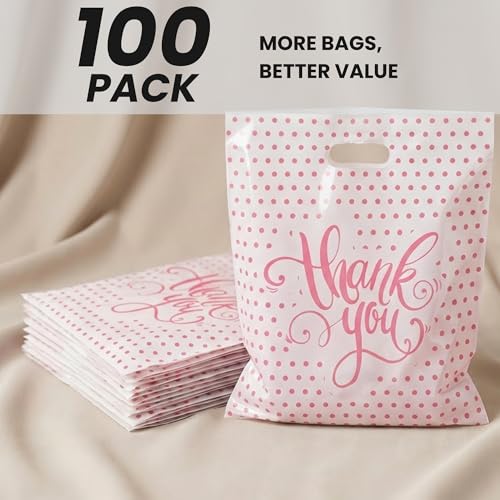 9x12 Small Thank You Bags for Small Business with Die-Cut Handles - color: White, size: 9x12