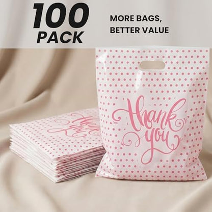 9x12 Small Thank You Bags for Small Business with Die-Cut Handles - color: White, size: 9x12
