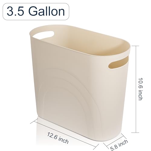 Small Bathroom Trash Can, 3.5 Gallon Slim Garbage Can, 2 Pack Cream - color: Cream, size: 2 pack