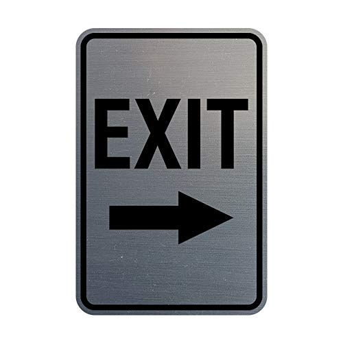 Signs ByLITA Portrait Round Exit Right Arrow Sign with Adhesive Tape, Mounts On Flat Surface (Brushed Silver) - Small - color: Brushed Silver, size: 4 x 6" - Small (1 Pack)