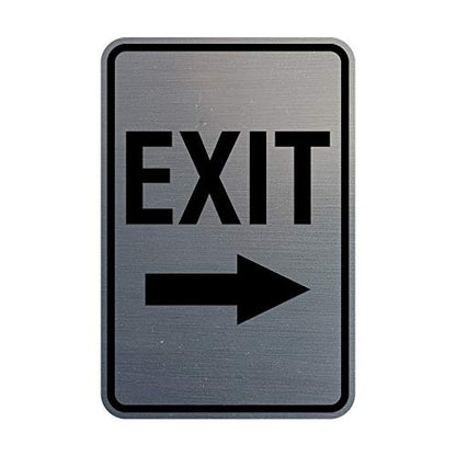 Signs ByLITA Portrait Round Exit Right Arrow Sign with Adhesive Tape, Mounts On Flat Surface (Brushed Silver) - Small - color: Brushed Silver, size: 4 x 6" - Small (1 Pack)