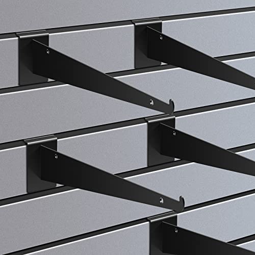 Oudain 10 Pcs 12" Slatwall Shelf Bracket with Lip Metal, Black - color: Black
