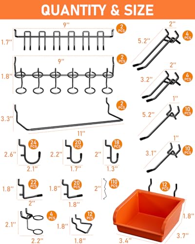 INCLY 276PCS Pegboard Accessories Organizer Kit for 1/4 Inch Pegboard - size: 276PCS