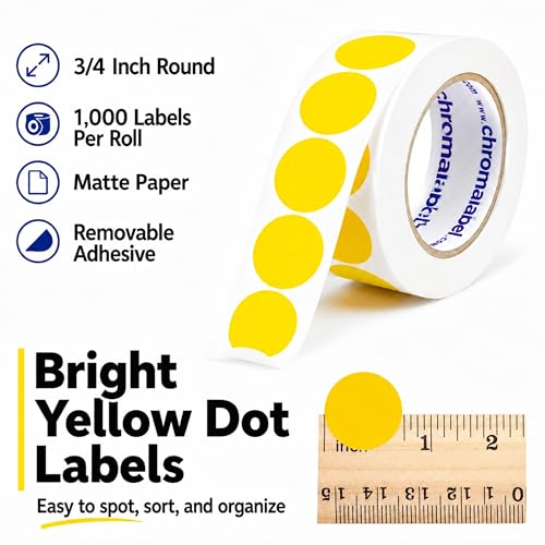 ChromaLabel Removable Dot Stickers, 3/4 Inch Yellow, 1000/Roll - color: Yellow, size: 3/4"