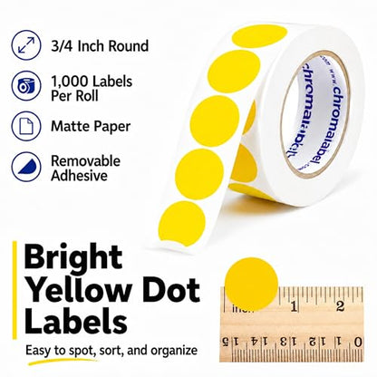 ChromaLabel Removable Dot Stickers, 3/4 Inch Yellow, 1000/Roll - color: Yellow, size: 3/4"